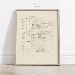 FLORENCE River Print, Italian ARCHITECTURE, Retro Apt Wall Art, Florence Street View, Neutral Poster, Florence Sketch, TUSCANY Wall Art, 702
