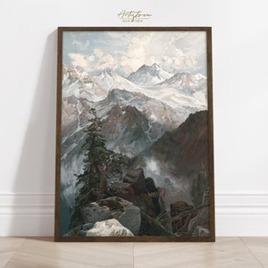 Moody MOUNTAIN Print, Vintage Wall Art, MOUNTAIN Poster, Printable Painting, Moody MOUNTAIN Print, Mountain Wall Art, Digital Download, 163