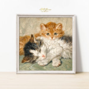 KITTENS Vintage PRINT, Cat Puppy NURSERY Square Wall Art, Cat Neutral Baby Room Decor, Mute Kitten Square Print Gift, Digital Download, J42