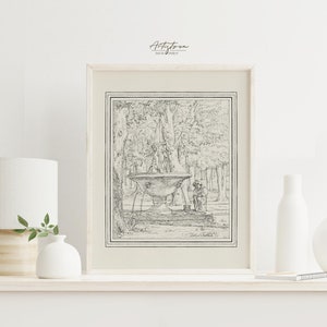 ROME Garden Wall Art, ROME Villa Borghese Sketch, Ancient ROME Fountain, Italian Vintage Drawing, Italian Home Decor, Digital Download, 812