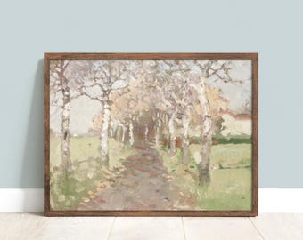 TREE COUNTRY LANDSCAPE Print, Tree Road Wall Art, Rustic Country Home Decor, Living Room Digital Poster, Mute Vintage Painting, Download 906
