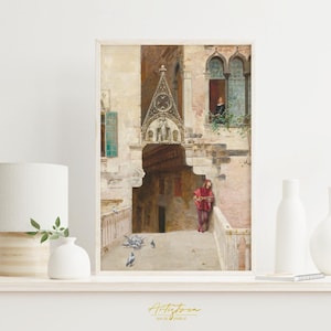 ITALIAN LOVERS Couple Vintage Wall Art PRINT, Romeo & Juliet Digital Poster Print, Italy Romantic Love Printable Wall Art Gift Download, 375