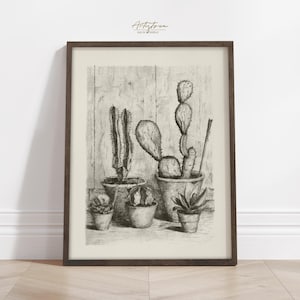 CACTUS DRAWING Digital PRINT, Botanical Sketch Wall Art Country Home Vintage Room Decor, Fat Plant Print Christmas Gift Instant Download 870