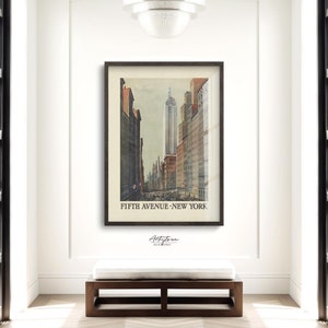 NEW YORK Vintage Wall Art, MANHATTAN 5th Avenue Poster, New York Street View Print, New York Sketch Gift, New York City Digital Download 990