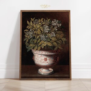 DARK Moody Still Life Vintage Painting Digital PRINT, PLANT Vase Rustic Wall Art Poster Print, Instant Download Printable Art Room Decor 268