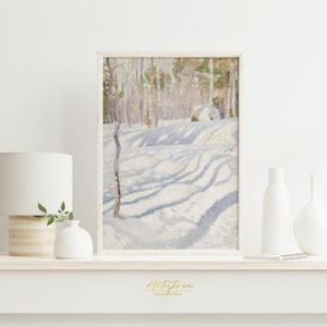 SNOWY FOREST Vintage Painting Wall Art Print, NORDIC Art Cottage Farmhouse Room Decor, Winter Woods Digital Art Poster Instant Download, 135