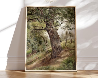 TREE Wall Art PRINT, FOREST Tree Vintage Painting, Tree Country Home Decor, Tree Rustic Print, Tree Living Room Poster, Digital Download 312