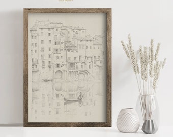 FLORENCE Italian Cityscape Antique Pencil DRAWING | Italy TUSCANY Old Art Sketch Print | Instant Digital Download | Printable Wall Art | 702