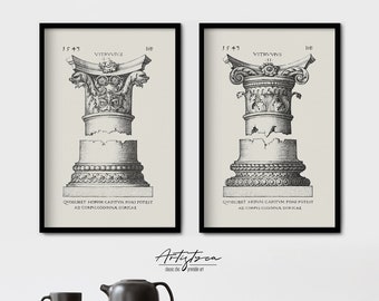 ROMAN CAPITALS Antique Drawings Prints Set of Two | Antique Rome ARCHITECTURE 2 Prints Set | Instant Digital Download | Printable Art | 141