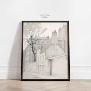 PARIS Sketch, PARIS Wall Art, PARIS Street View, Vintage Drawing, Paris Poster, French Apt Decor, Digital Pencil Art, Digital Download, 345