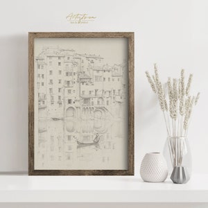 FLORENCE Italian Cityscape Antique Pencil DRAWING | Italy TUSCANY Old Art Sketch Print | Instant Digital Download | Printable Wall Art | 702