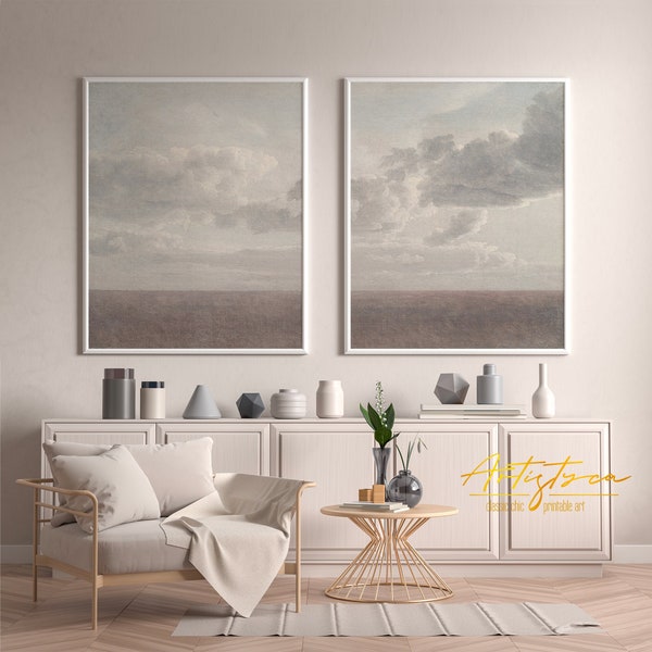 SKYSCAPE Oil Painting Set of 2 | CLOUDY Sky Vintage Gallery Wall Art PRINTS | Cottage Wall Decor | Instant Download | Printable Art | 244