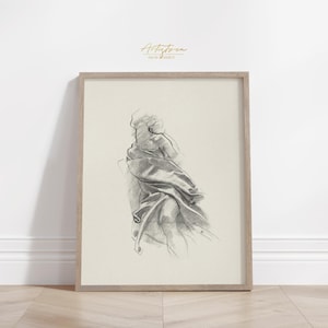 WOMAN Vintage Sketch Wall Art, DRAPERY Digital Print, WOMAN Academic Study, Minimal Art Drawing, Woman Bedroom Decor Instant Download, 641