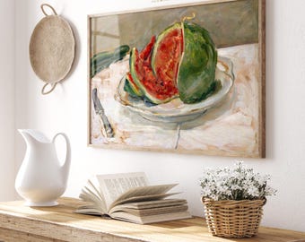 WATERMELON Painting SUMMER Vintage Poster Red Green Watermelon Wall Art Kitchen Decor Rustic Print Digital Download Printable Art Gift, 935