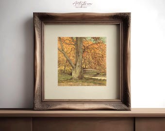 FALL Season TREE Vintage Drawing AUTUMN Oak Tree Wall Art Fall Forest Tree Sketch Country Cottage Poster Digital Rustic Print Download, 979