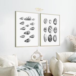 SEASHELL Gallery Set, Digital Matching Print, 2 Print Set, SEASHELL Wall Art, Retro Beach Poster, Minimal Summer Art, Instant Download, 927