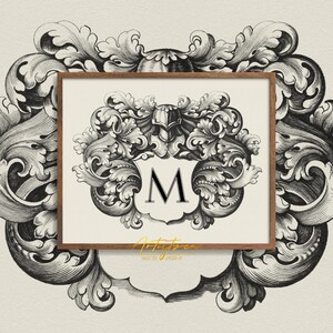 Impresión vintage con letras de nombre personalizadas, arte de pared con iniciales personalizado, escudo de armas familiar medieval, decoración digital para el hogar familiar, regalo para él, descarga 022