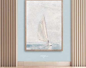 SAILING Boat Poster Vintage WATERCOLOR Sailing Boat Neutral Print NAUTICAL Wall Art Summer Retro Apt Poster Digital Wall Art Download, 782