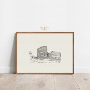ROME COLOSSEUM DRAWING Wall Art Print, Italy Architecture Pencil Sketch Digital Vintage Art Poster, Ancient Rome Colosseum Gift Download 821