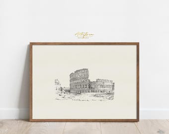 Rome COLOSSEUM Drawing ROME Architecture Digital Wall Art Ancient Rome Print ITALIAN Apt Wall Art Colosseum Sketch Italian Retro Poster, 821