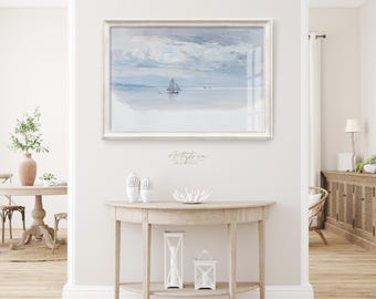 Blue SEASCAPE Vintage WATERCOLOR Digital Wall Art Blue Coastal Print Marine Poster Sailing Boat NAUTICAL Poster Beach Home Wall Decor, 421