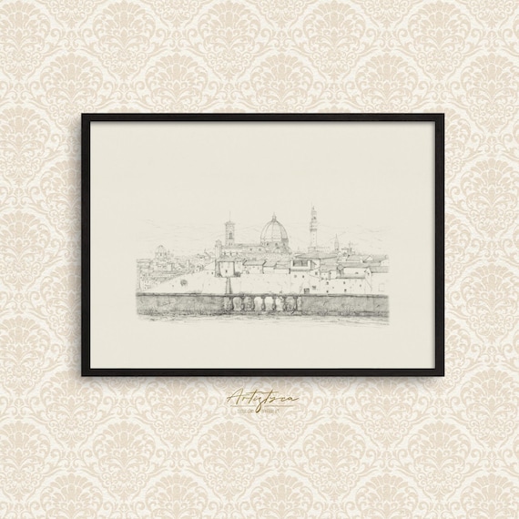 FLORENCE Vintage Drawing, FLORENCE Wall Art, Italian Pencil Sketch, FLORENCE Apartment Decor, Florence Neutral Print, Digital Download, 856