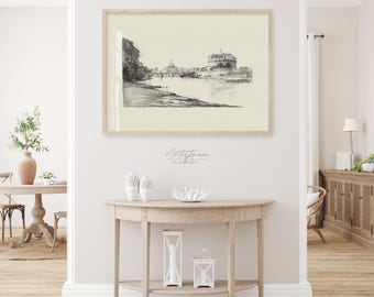 ROME Skyline SKETCH Neutral Wall Art Rome Street View Italian Wall Art Rome Architecture Poster Vintage Apt Wall Art Digital DOWNLOAD, J98