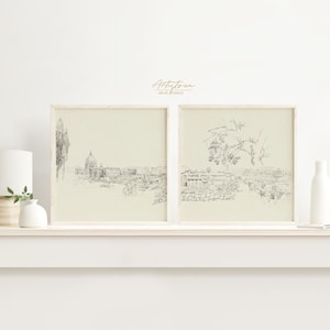 ROME Skyline, Rome Vintage Sketch, Italian ARCHITECTURE, 2 Print Set, Rome Wall Art, Rome Gallery Set, Rome Landscape, Digital DOWNLOAD, 868