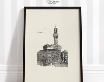 FLORENCE Architecture Florence Digital Sketch ITALIAN Wall Art Florence Street View Italian Retro Poster FLORENCE Neutral Print Download 945