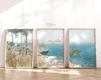 ITALIAN Seascape MEDITERRANEAN Wall Art 3 Summer Print Set Capri Italian BEACH Poster Coastal Wall Art Gallery Set Digital Download Art, 480