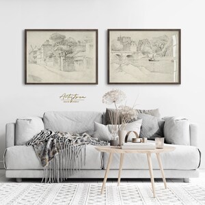 PARIS Street View, Vintage Sketch, 2 Print Set, PARIS Wall Art, Digital Poster, PARIS Cityscape, French Apt Print, Gallery Set Download, 452