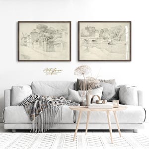 PARIS Street View Vintage Sketch 2 Matching Print Set FRENCH Apt Poster PARIS Cityscape Digital Wall Art Neutral Print Paris Gallery Set 452