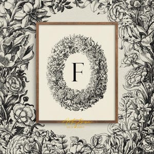 KUNDEN Monogramm Druck, Vintage Wandkunst, viktorianischer MONOGRAMM, personalisierter Buchstabe, digitale Wandkunst, Blumengirlande, individuelles Monogramm Geschenk 026