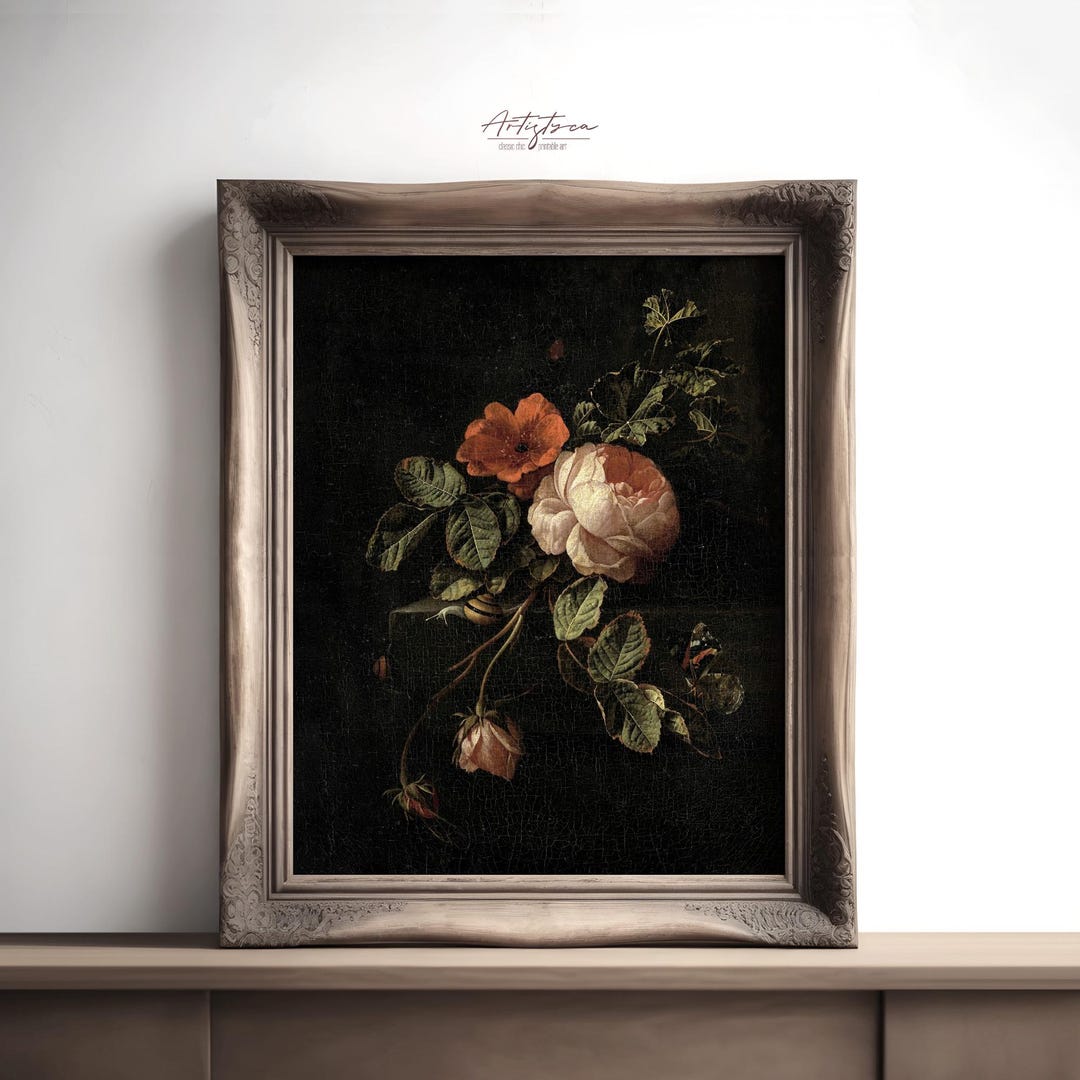 Dark Rose BOUQUET Victorian Painting Floral Bouquet DARK Print Vintage ...