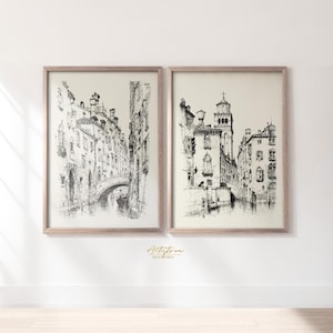 VENICE Canal Sketch ITALIAN Wall Art 2 Matching Print Set Venice Gallery Set Venice Neutral Poster Vintage Wall Art Custom Art DOWNLOAD, J71