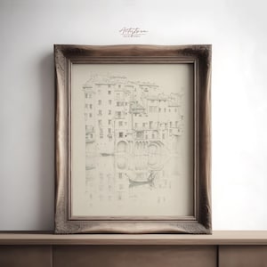 FLORENCE Cityscape Italian Digital Pencil DRAWING, Italy TUSCANY Architecture Sketch Print, Downloadable Printable Wall Art Poster Gift, 702