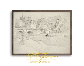 PARIS Sketch Print, Vintage Wall Art, Paris Street View, Paris Digital Print, FRENCH Retro Poster, Paris Skyline, Instant DOWNLOAD Art, 688
