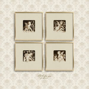 Baby ANGELS Poster, 4 Print Square Set, ANGEL Digital Print, Baby ANGEL Print, Cozy Cottage Decor, Vintage Watercolor, Instant Download, 438