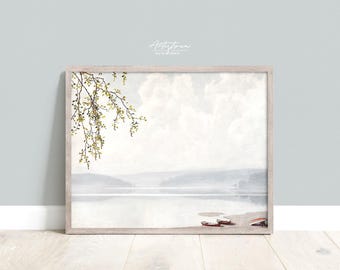 Nordic SEASCAPE, Digital Print, Vintage Painting, Mute LAKE Seascape, Elegant Wall Art, Coastal Apt Poster, Living Room Decor, DOWNLOAD, 386