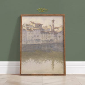 FLORENCE River Print, ITALIAN Wall Art, Florence Architecture, Neutral Sketch, Vintage Watercolor, Tuscany Poster, Digital Art DOWNLOAD, 293
