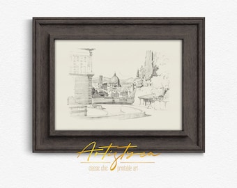 FLORENCE Skyline Art, Vintage Wall Art, Italian ARCHITECTURE, Florence Wall Art, Digital Sketch Print, Florence Travel Poster, DOWNLOAD, 858