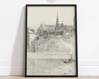 PARIS Sketch Poster Neutral Wall Art Paris Street View FRENCH Wall Decor Vintage Drawing Paris Architecture Print Gift Digital DOWNLOAD, 004