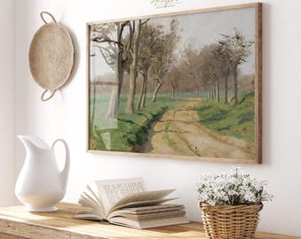 TREES Road Wall Art, Printable PAINTING, RUSTIC Wall Art, Country Landscape, Cottage Wall Decor, Tree Retro Wall Art, Digital Download, 174