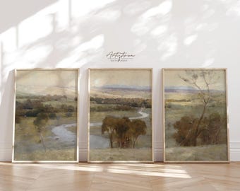 COUNTRYSIDE Landscape 3 Digital Print Set AUTUMN Moody Gallery Set Victorian Painting Fall Season Country Cottage RUSTIC Retro Wall Art, 241