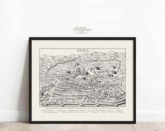 Ancient ROME Map Neutral Apt Wall Art Antique MAP Poster Italian Vintage Wall Art Rome Sketch Print Living Room Poster Digital Download, J87