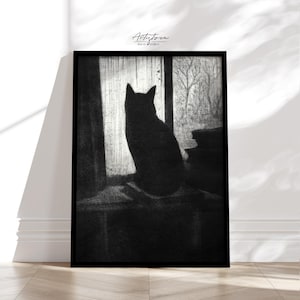 Black CAT Wall Art, Moody Cat Print, Black Cat Sketch, Vintage Wall Art, Black Cat POSTER, Dark Moody Wall Art, Digital Gift DOWNLOAD, 992