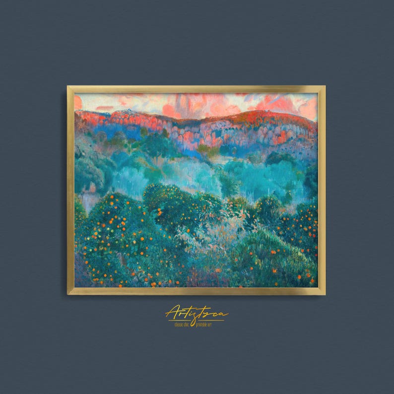 COLORFUL GREEN BLUE ORANGE TREES ABSTRACT LANDSCAPE VINTAGE PAINTING, ORANGE TREES LANDSCAPE COLORFUL DIGITAL WALL ART, GRAND MILLENNIAL TRENDY VINTAGE PRINTABLE PAINTING, VICTORIAN PAINTING DIGITAL APARTMENT DECOR, GIFT FOR HER, MOTHER DAY GIFT, ORANGE TREE WALL ART PRINTABLE GIFT, ORANGE TREES LANDSCAPE INSTANT DOWNLOAD HOME DECOR GIFT, SPRING EASTER HOUSEWARMING PRINT GIFT, COZY COTTAGE PRINTABLE VICTORIAN PAINTING, BLUE GREEN RED ABSTRACT LANDSCAPE RETRO AESTHETIC WALL ART PRINTABLE GIFT