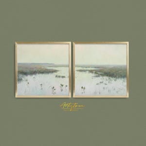 Lake LANDSCAPE, Muted Painting, 2 Print Set, Lake Poster, Bedroom Print Gift, Pastel Gallery Set, Retro Vintage Print, Digital Download, 328