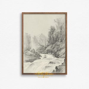 MOUNTAIN WATERFALL VINTAGE PENCIL DRAWING, MOUNTAIN WATERFALL SKETCH DIGITAL WALL ART PRINT, MOUNTAIN WATERFALL MUTE NEUTRAL POSTER, MOUNTAIN WATERFALL COTTAGE HOME DECOR, MOUNTAIN SKETCH PRINTABLE WALL ART, GIFT FOR HER, WOMAN BEDROOM PRINT, FARMHOUSE RUSTIC DRAWING POSTER, MOUNTAIN WATERFALL RETRO AESTHETIC APARTMENT DECOR, NATURE LOVER WALL ART GIFT, GIFT FOR HIM, MOUNTAIN LANDSCAPE INSTANT DOWNLOAD PRINT, MUTED MOUNTAIN DRAWING FARMHOUSE HOME DECOR, MOUNTAIN VINTAGE SKETCH HOUSEWARMING PRINT