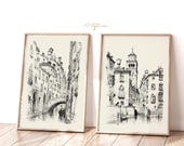 VENICE Sketch 2 Matching Print Set Venice Cityscape ITALIAN Wall Art Neutral Gallery Set Venice Retro Poster Vintage Wall Art DOWNLOAD, J71
